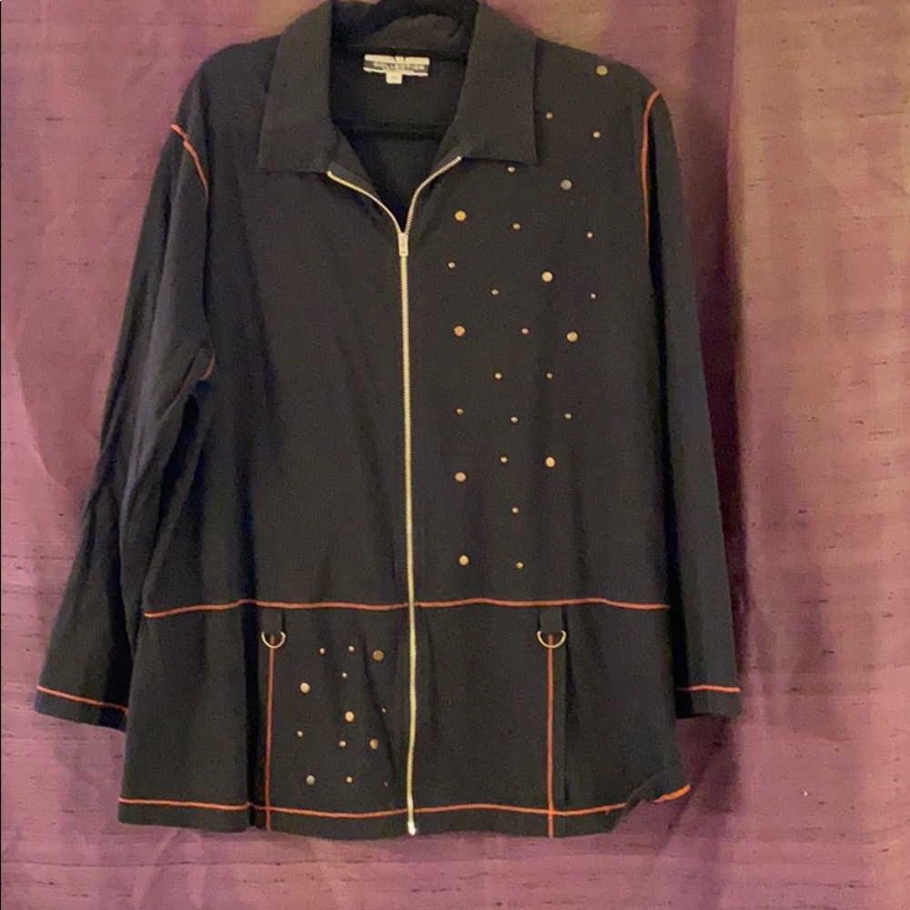 Jersey Jacket w/ Contrast Seams & Coppery Studs